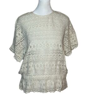 ZARA Trafaluc Ivory Crochet Lace Open-Back Blouse Top Medium
